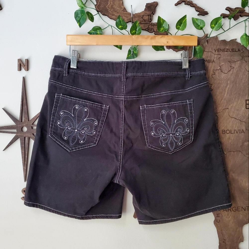 Vintage Black with White Stitch & Rhinestone Shorts